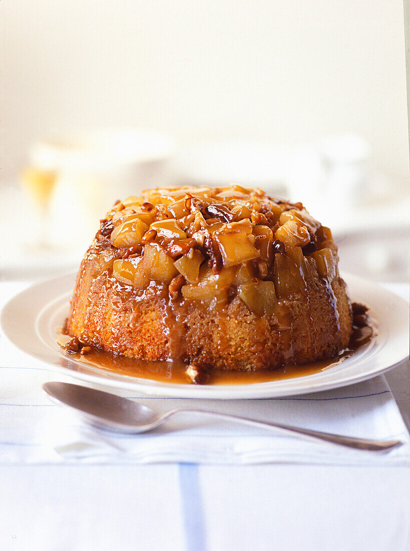 Apple steamed pudding with a sticky toffee sauce