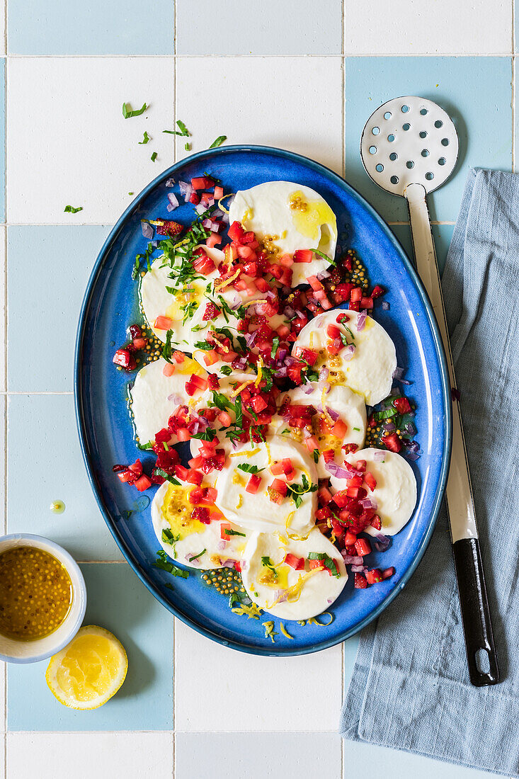 Mozzarella and strawberry salsa