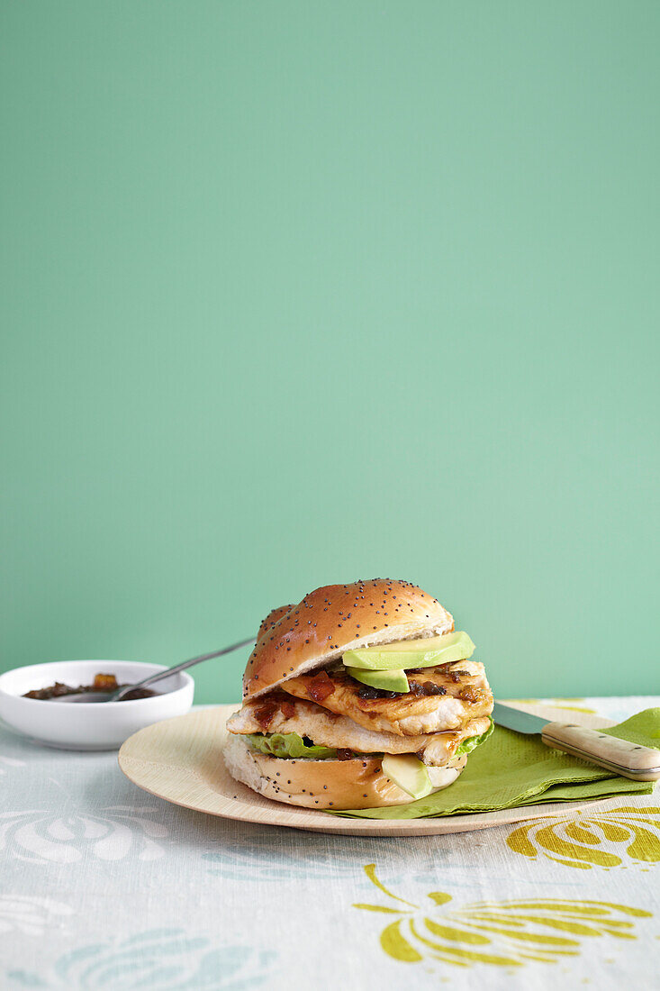 Chicken burger with green chili jam
