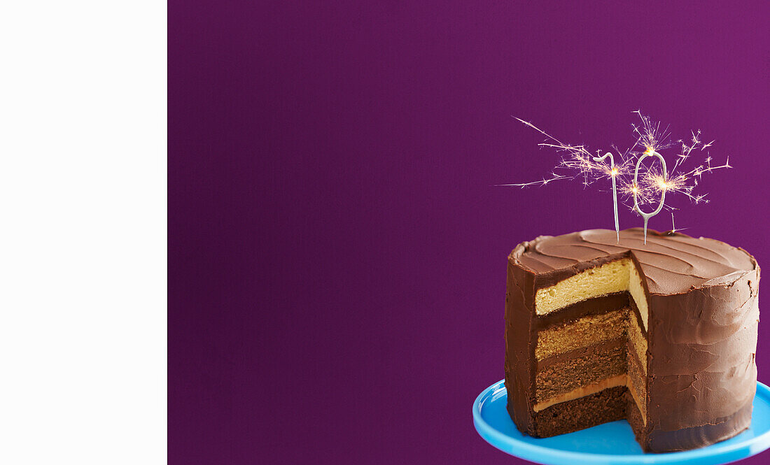 Triple chocolate and caramel 10th birthday cake