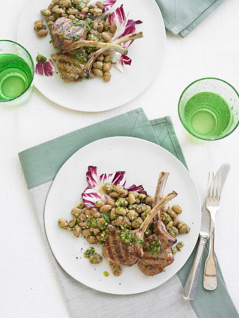 Lamb chops with beans