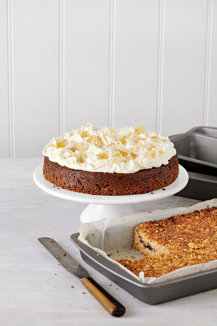 Ginger cake and a pan of homemade flapjacks