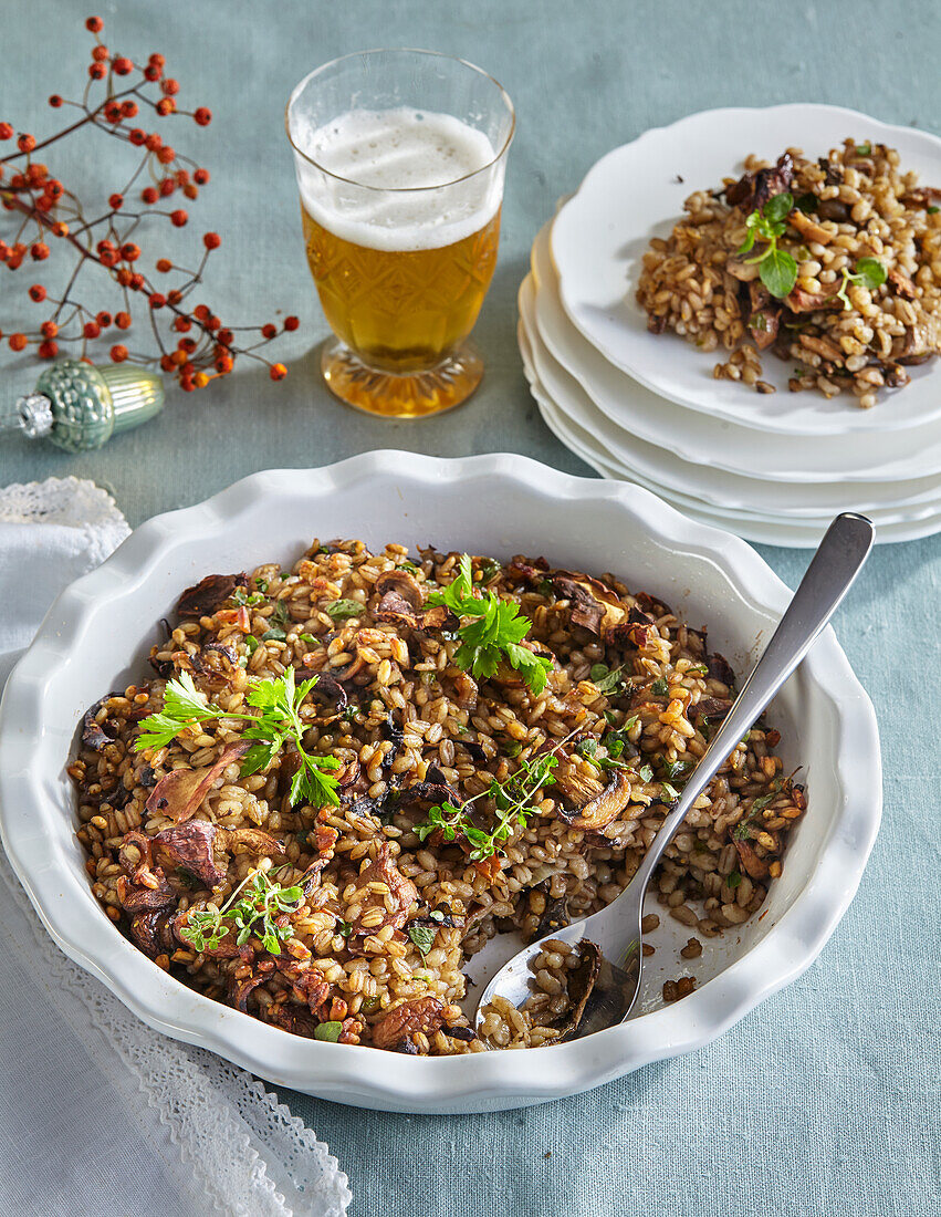 Creamy barley risotto with mushrooms