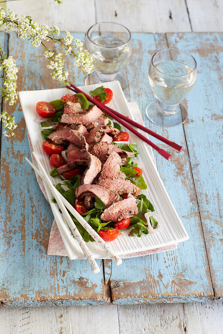 Thai salad with beef strips