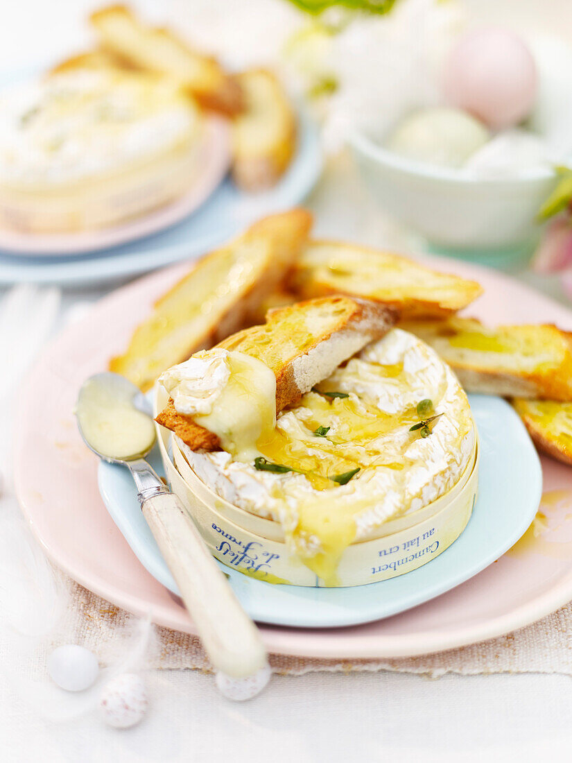 Baked camembert with sourdough garlic toasts