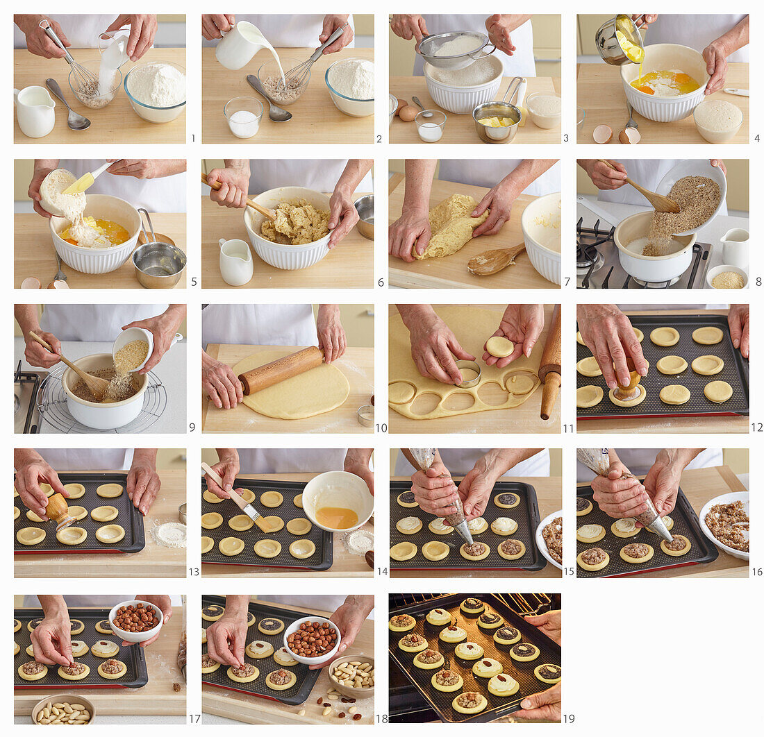 Making cookies with nuts, sultanas and poppy seeds