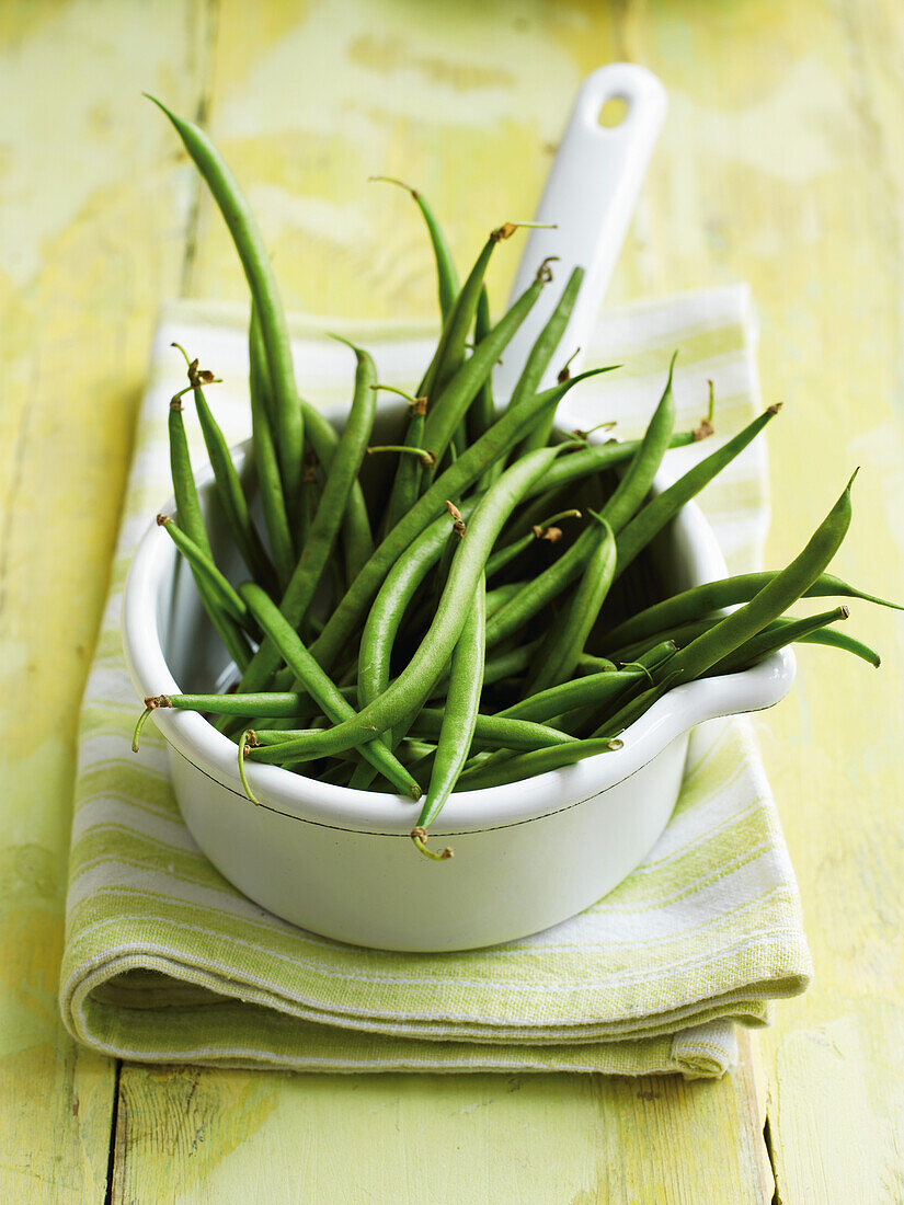 Fresh green beans in a stew pot