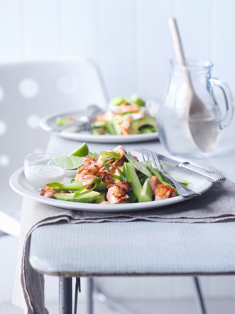 Chipotle glazed salmon with lime and cucumber salad