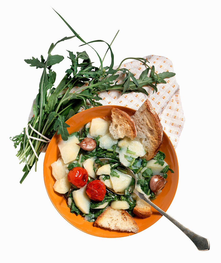 Pancotto con rucola (Bread with rocket and boiled potatoes, Italy)