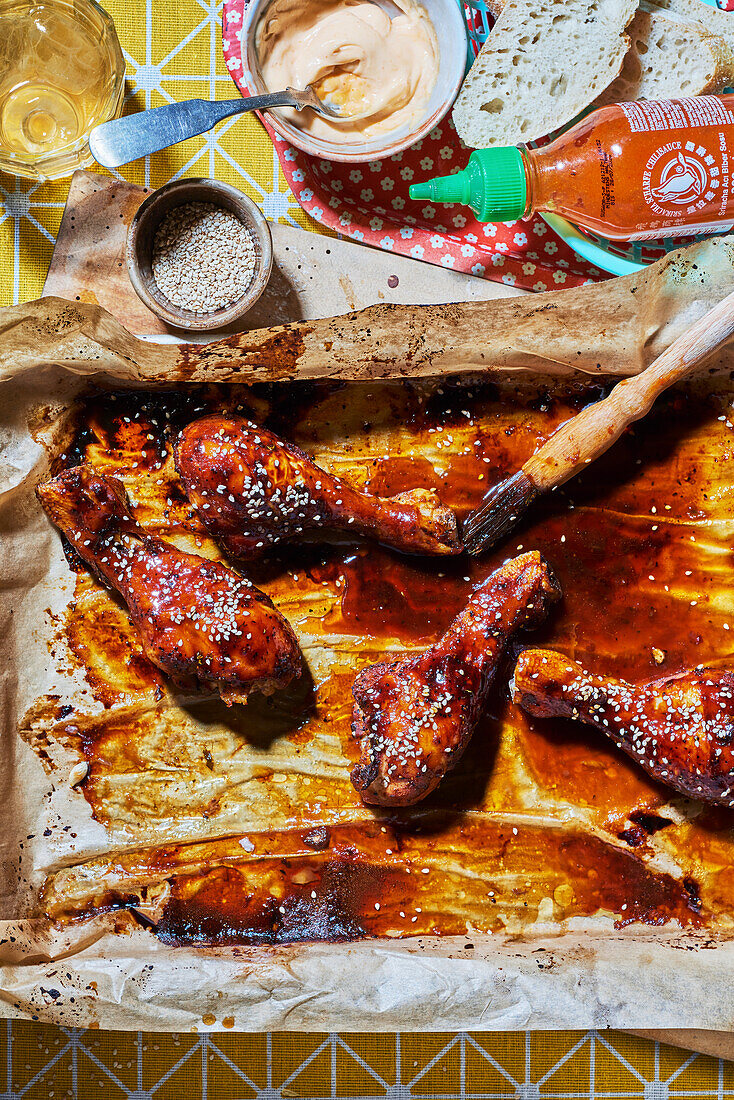 Chicken legs with sticky teriyaki glaze