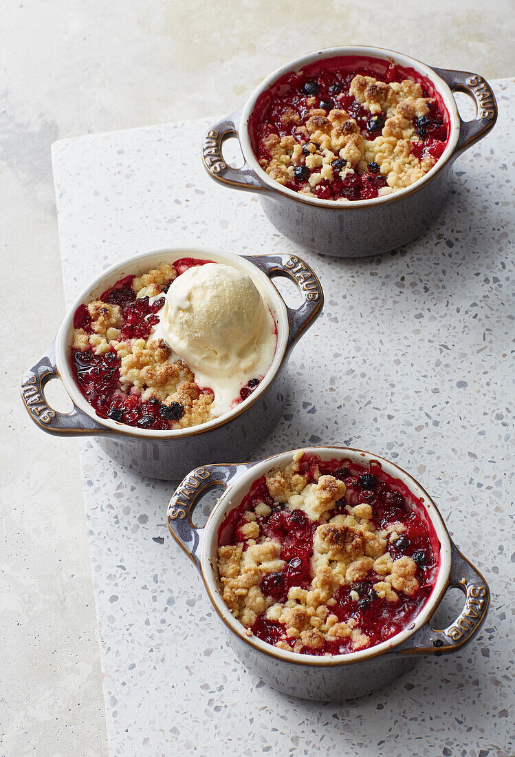 Currant crumble with homemade ice cream