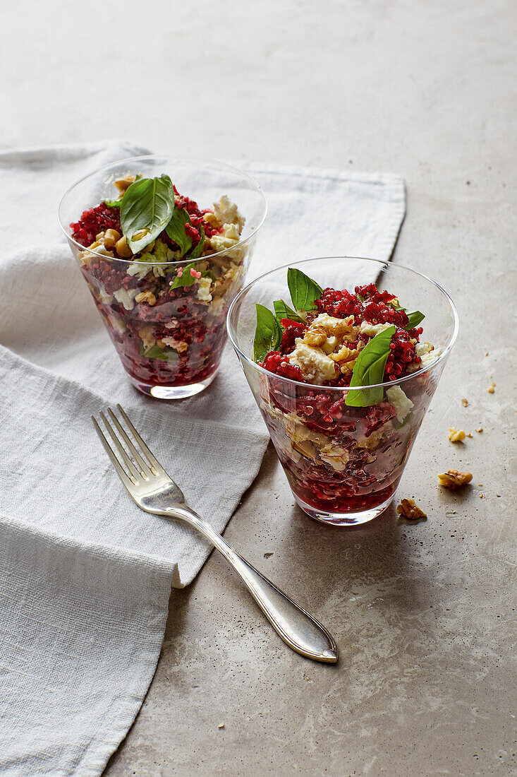 Quinoa and beetroot salad with feta and walnuts