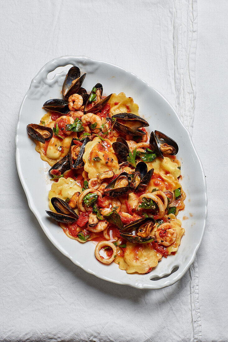 Ravioli ai sapori di mare (Ravioli mit Meeresfrüchten aus Ligurien)