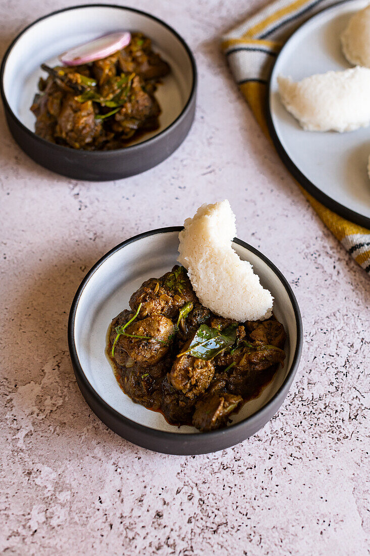 South Indian Chicken Liver Curry from Chennai with Idli
