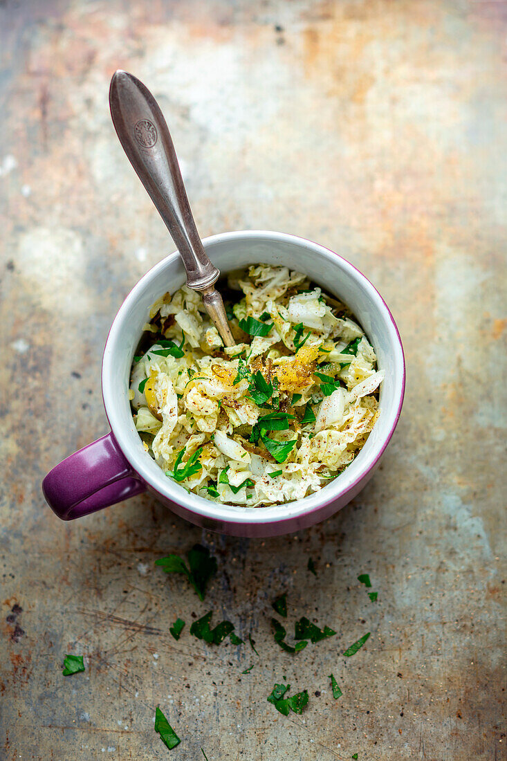 Chinese cabbage salad with pickled cucumber