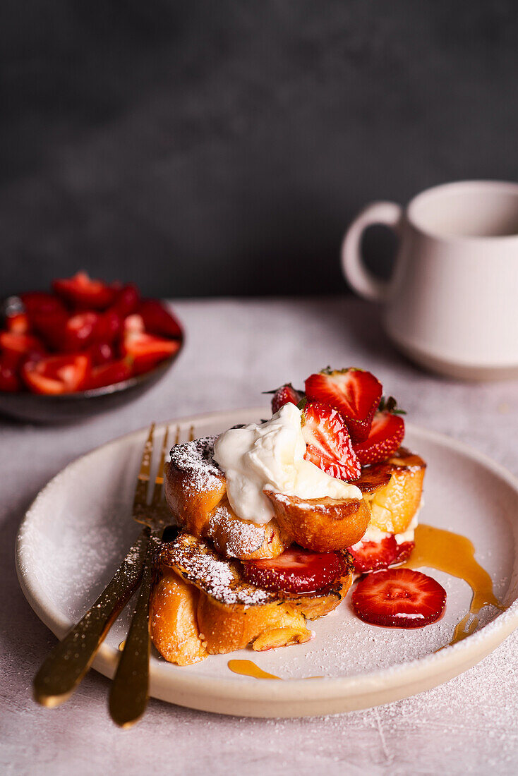 French toast with strawberry yoghurt and honey