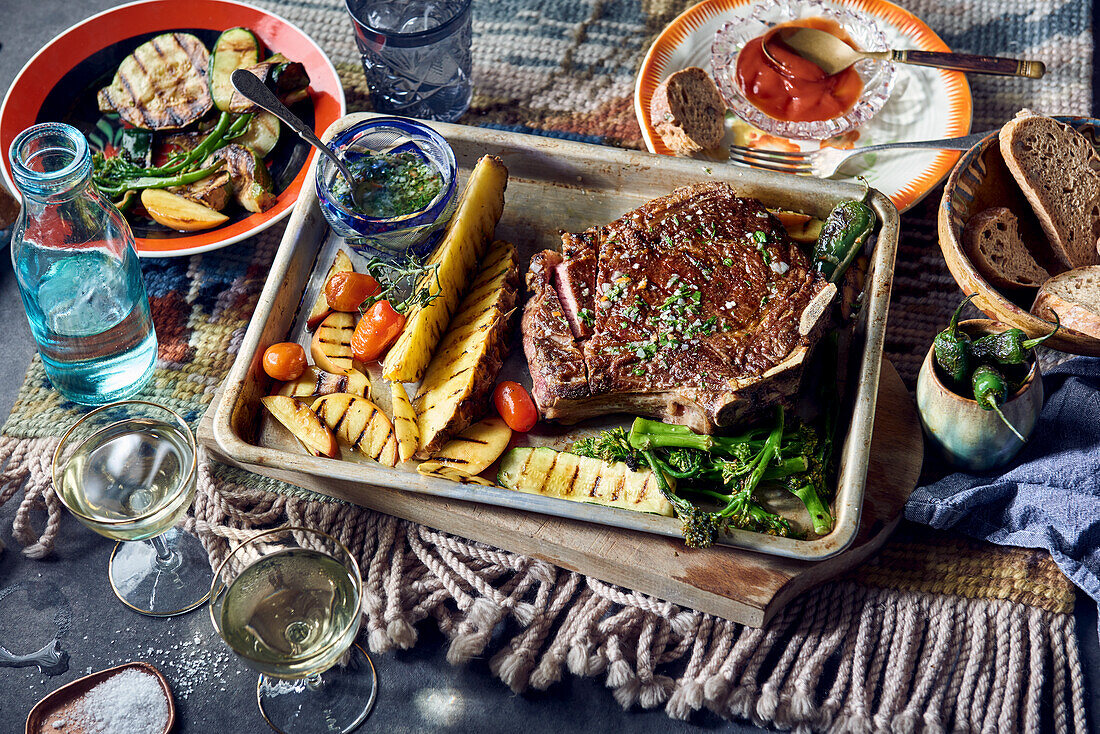 Rib steak with grilled pineapple