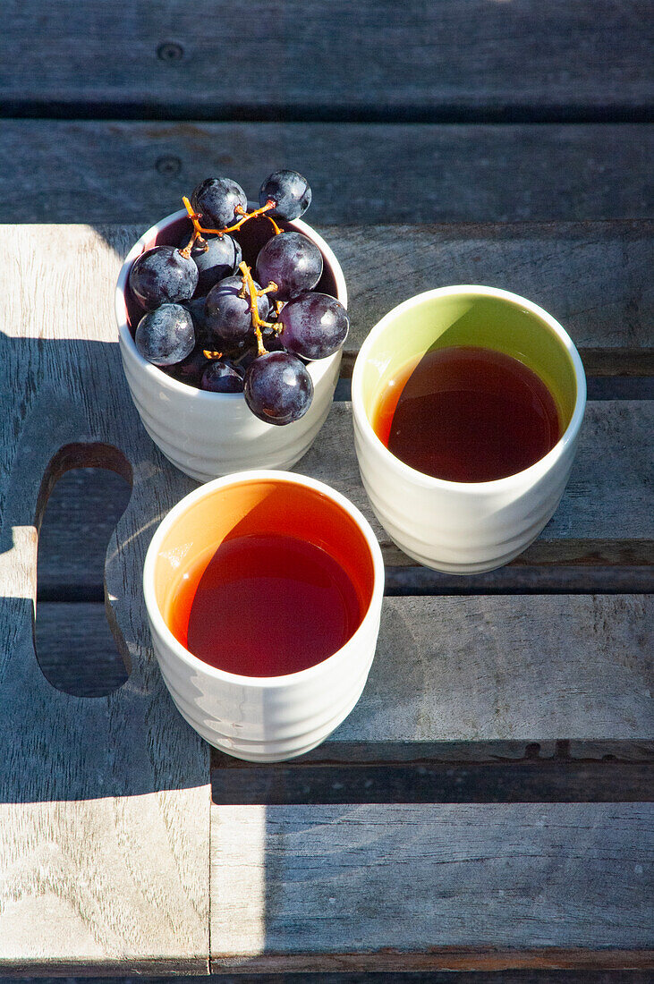 Herbal tea served with grapes