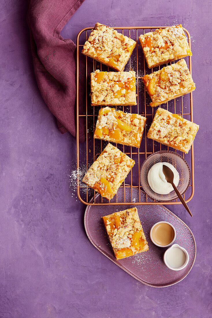 Apricot crumble cake with marzipan