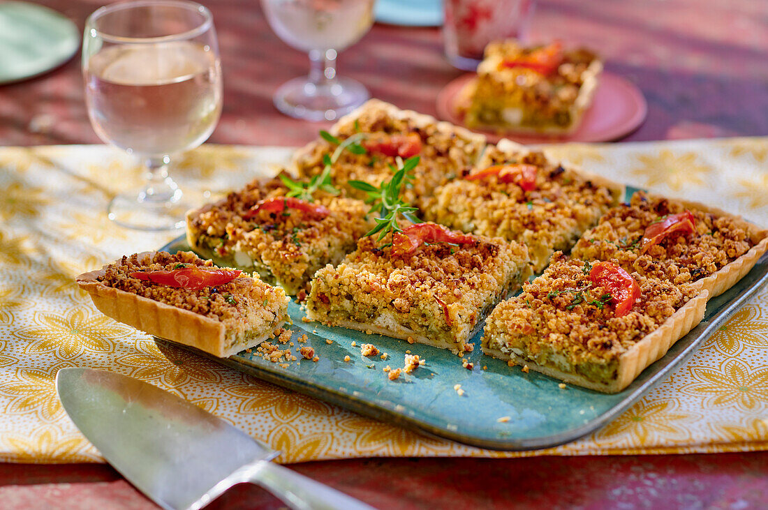 Goat's cheese and courgette tart with crumble