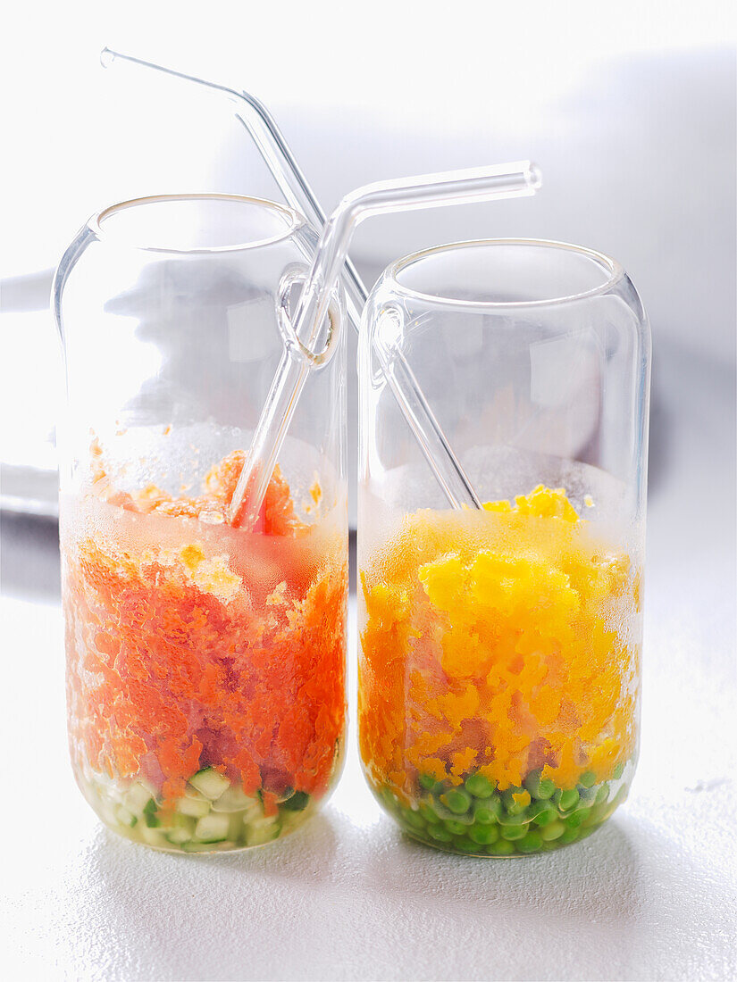 Vegetable granitas made from carrots and peppers