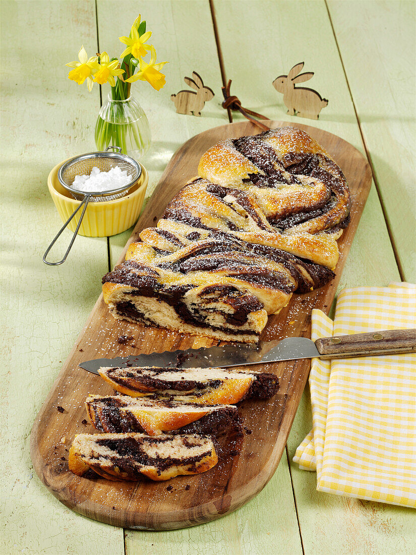 Chocolate yeast plait for Easter