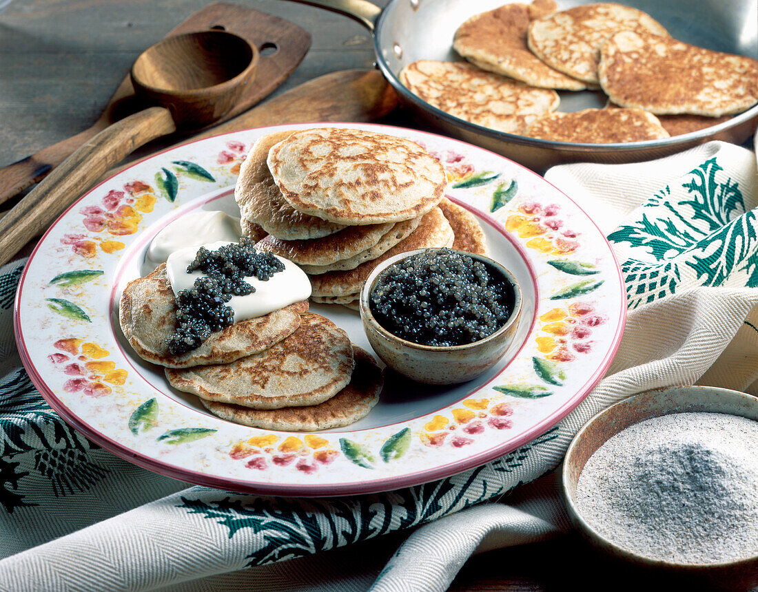 Blinis with caviar and sour cream