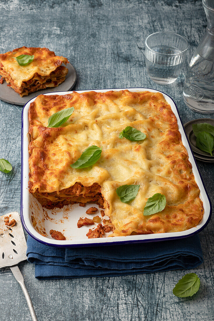 Vegan lasagne with mince substitute