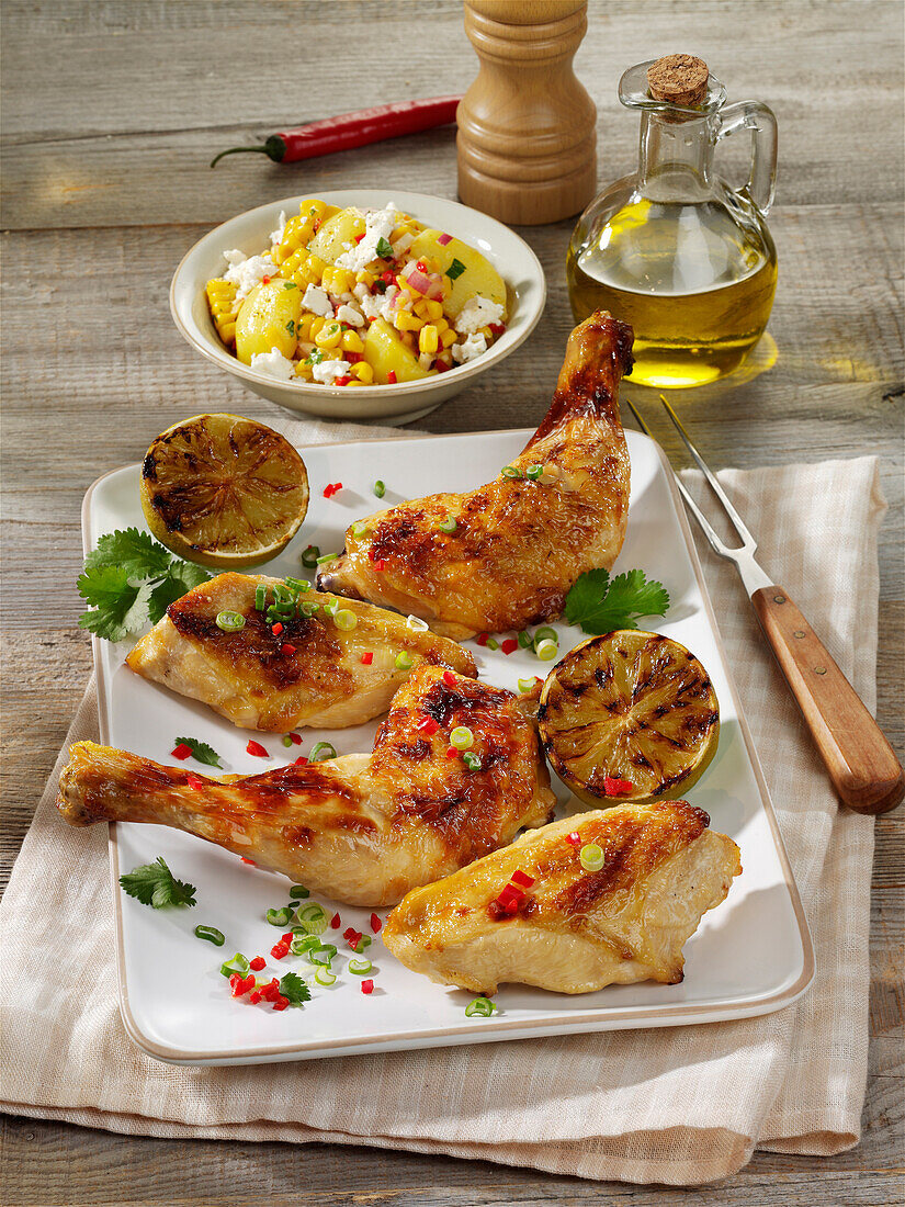 Grilled Appelwoi chicken with a potato-and-feta salad