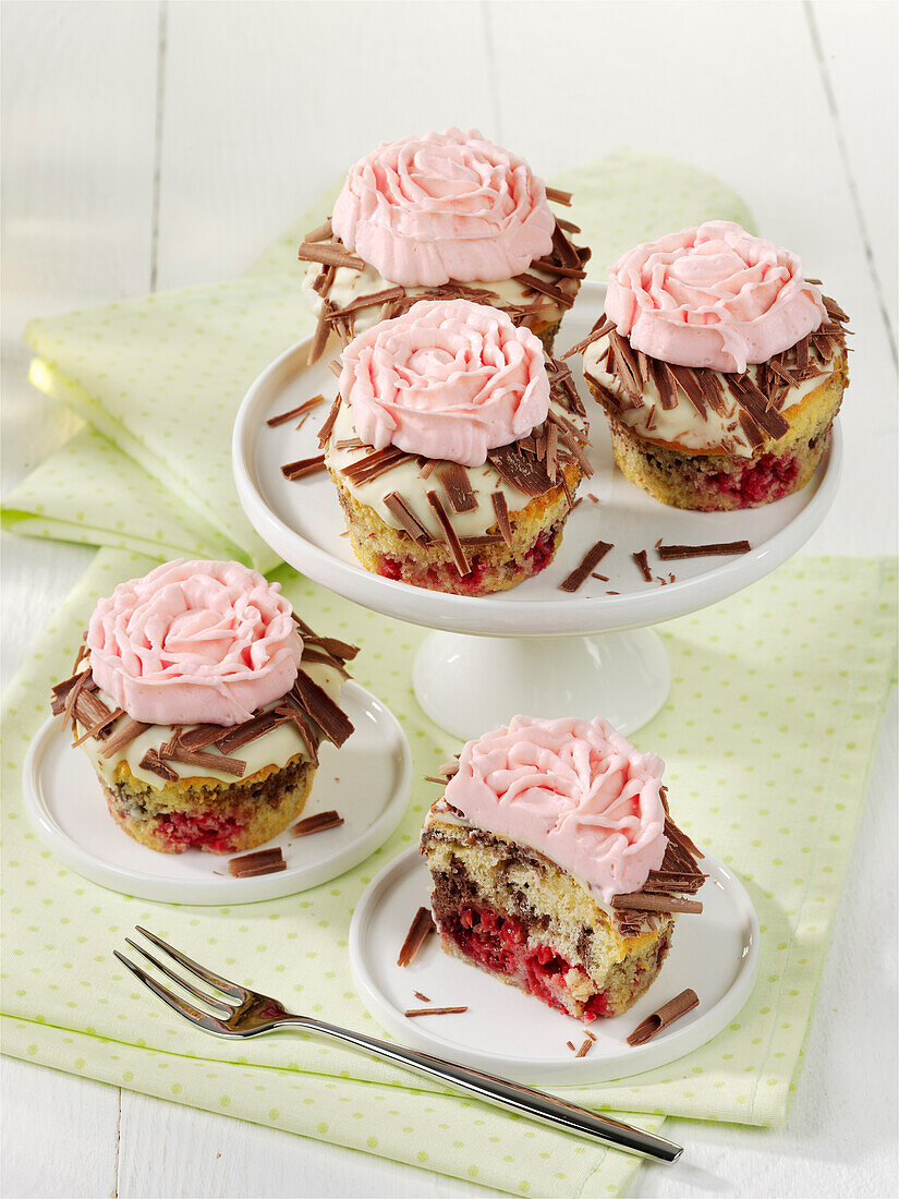 Himbeer-Marmor-Cupcakes