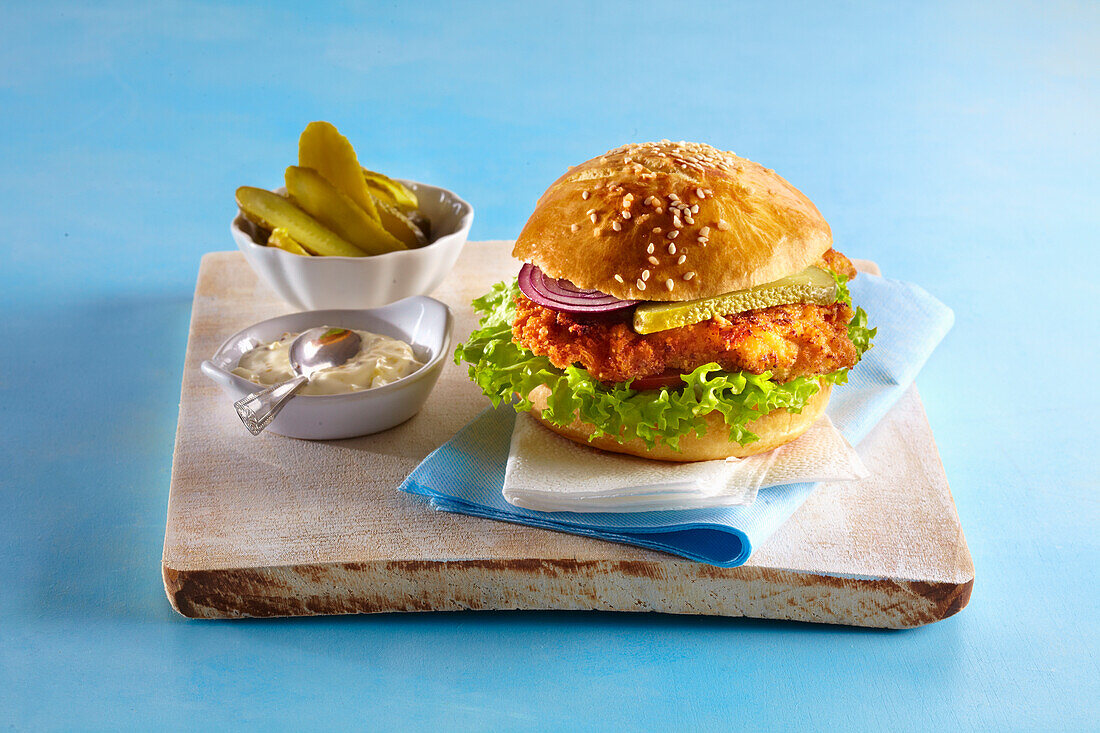 Hamburger with veal schnitzel