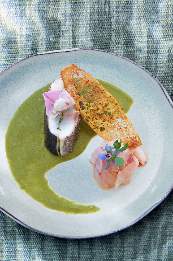 Dorade with a parmesan wafer and green sauce