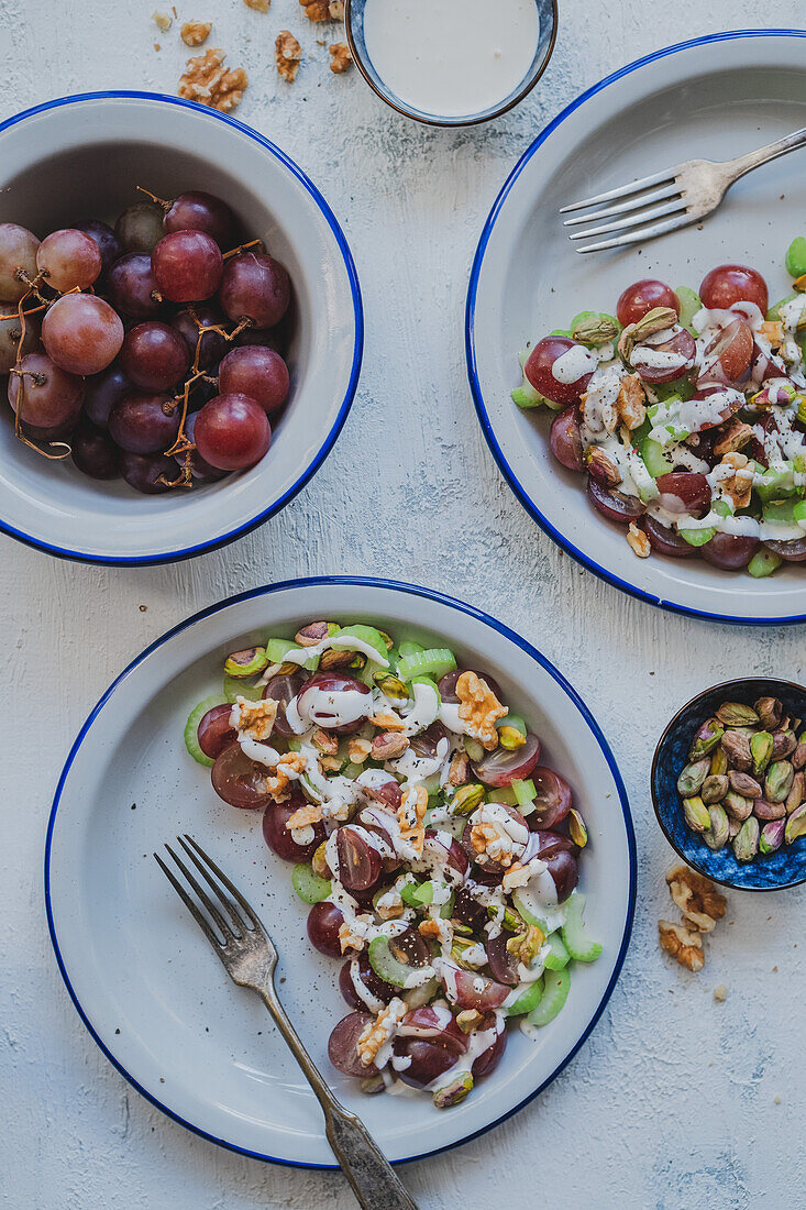 Salad with grapes, celery, walnuts and mayonnaise sauce