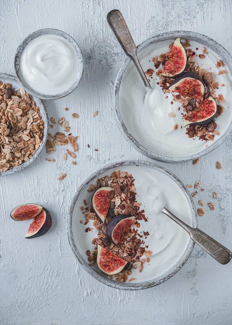 Yogurt with granola and figs from above