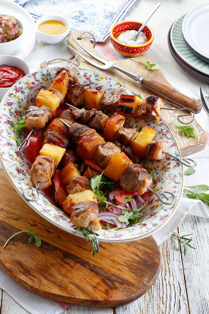 Duck breast skewers with pineapple