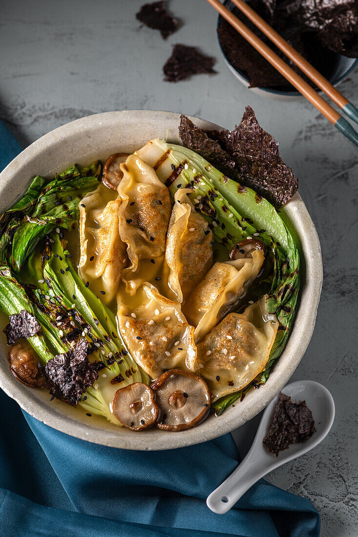 Vegane Gyoza-Suppe