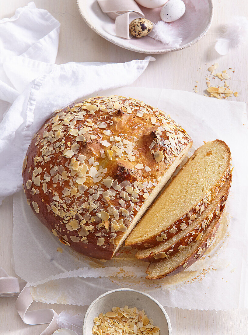 Sweet Easter bread with almonds