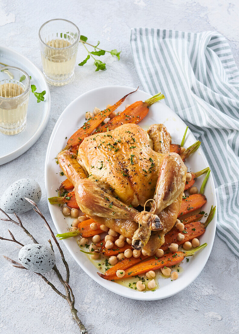 Roasted chicken with carrots