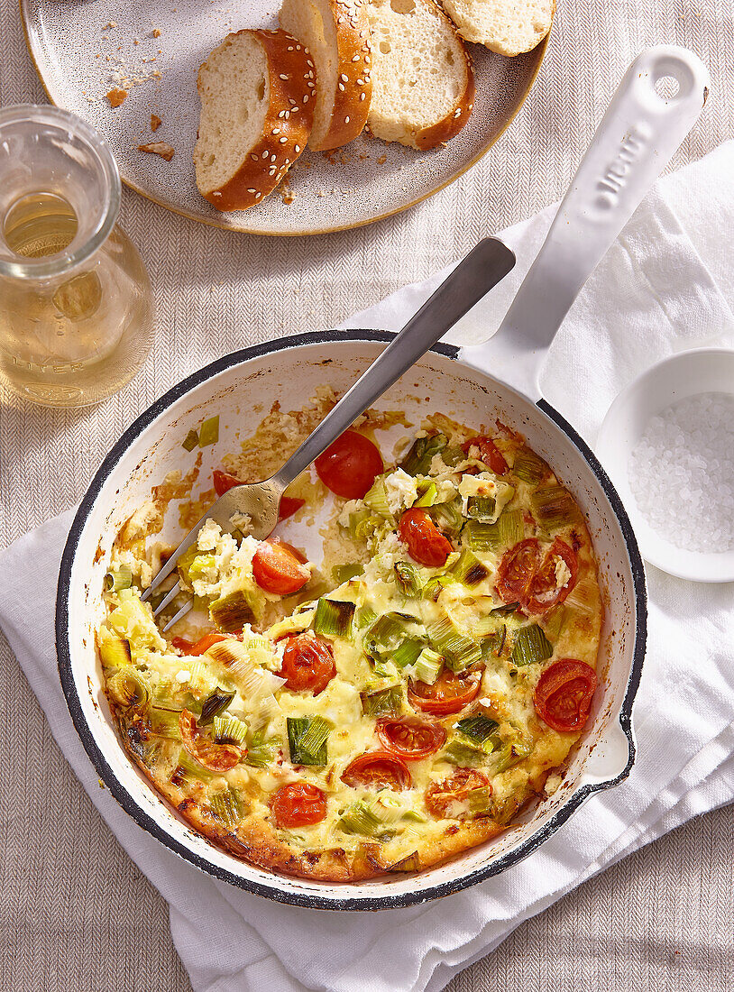 Frittata with leek and feta cheese