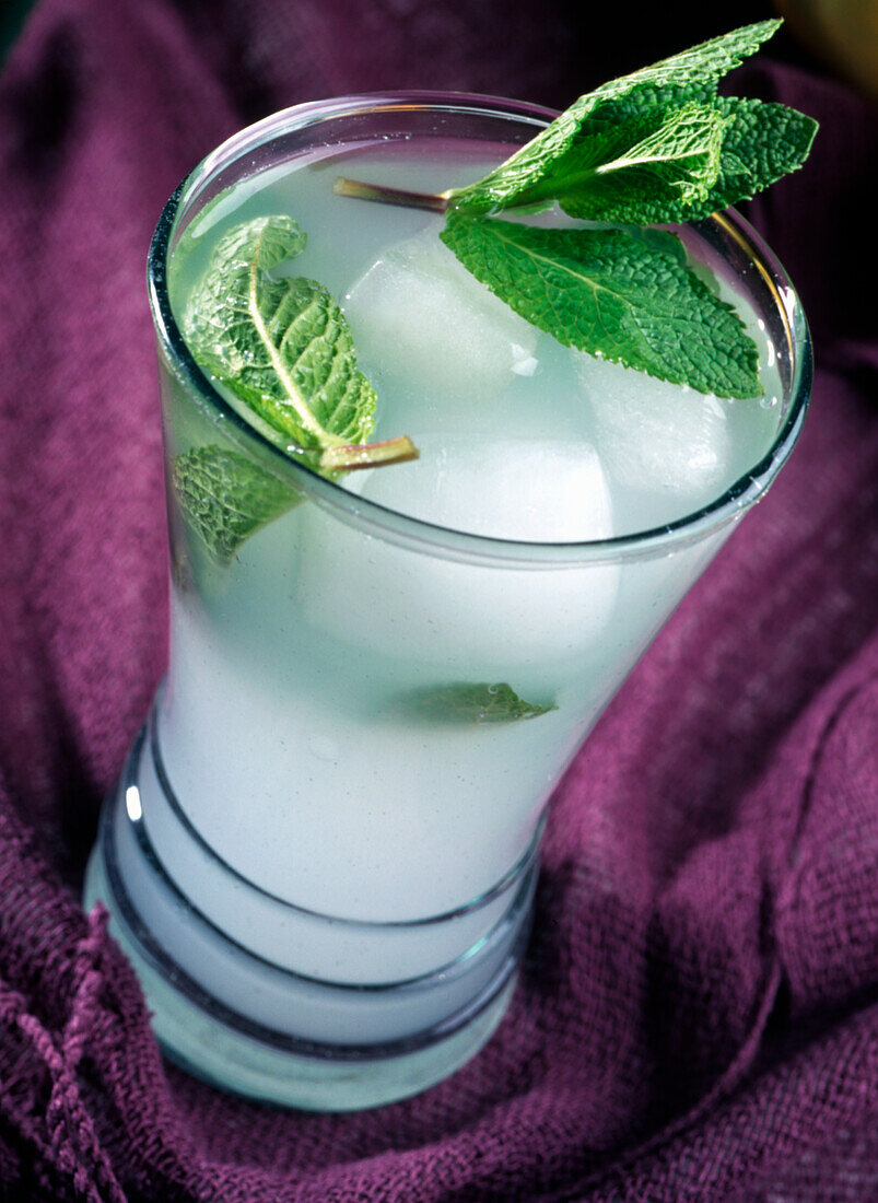 Mojito with mint and ice cubes