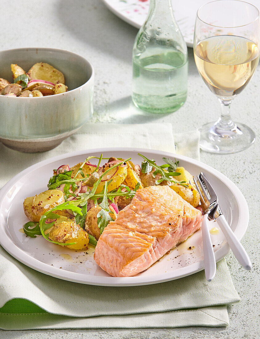 Baked salmon with light potato salad