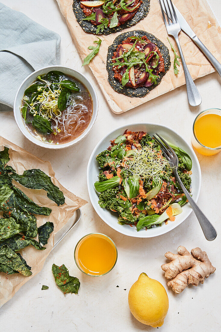 Various healthy detox dishes