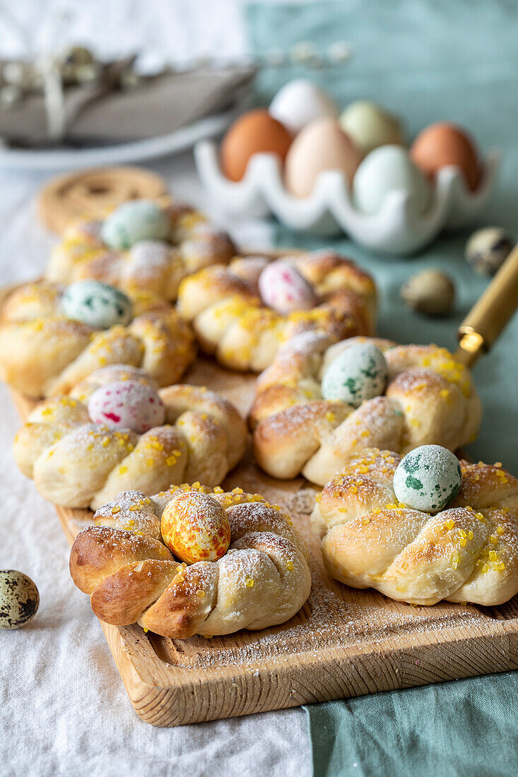 Easter nests made of yeast dough