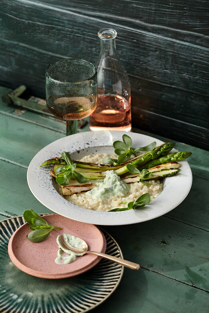 Asparagus yuzu 'risotto' made from pearl barley