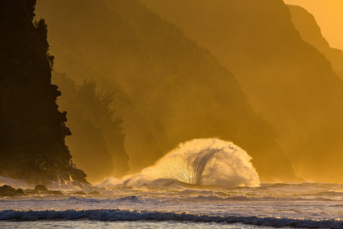 Colliding waves on the Na Pali coast of Kauai, Hawaii