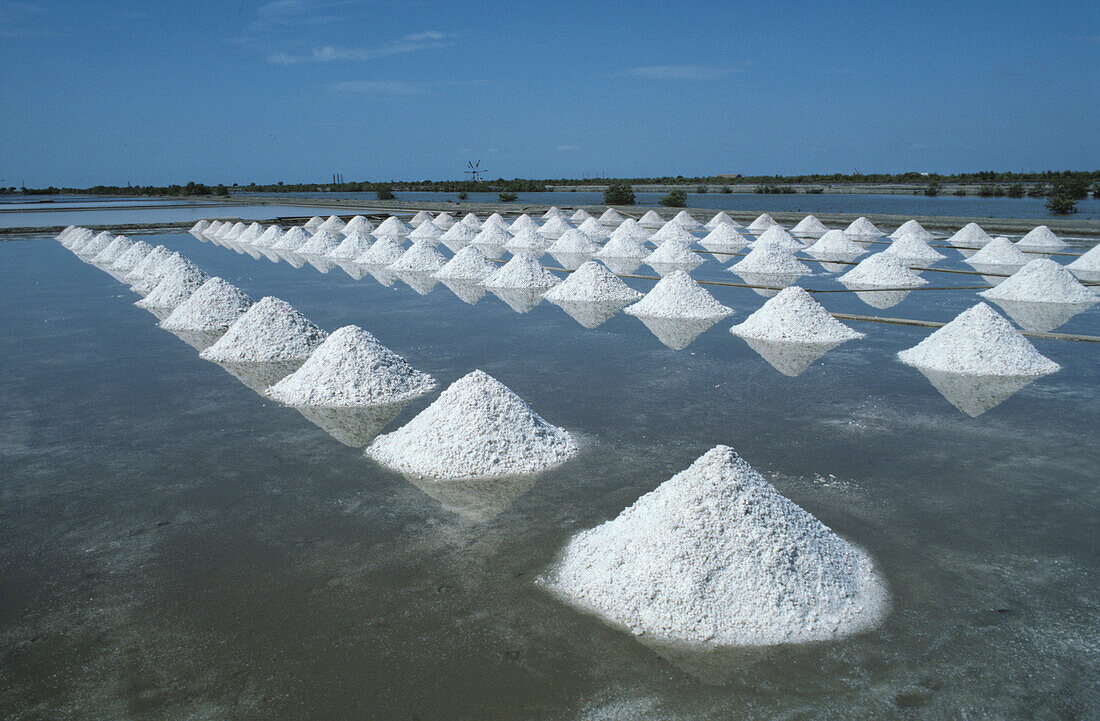 Salt piles in a salt lagoon