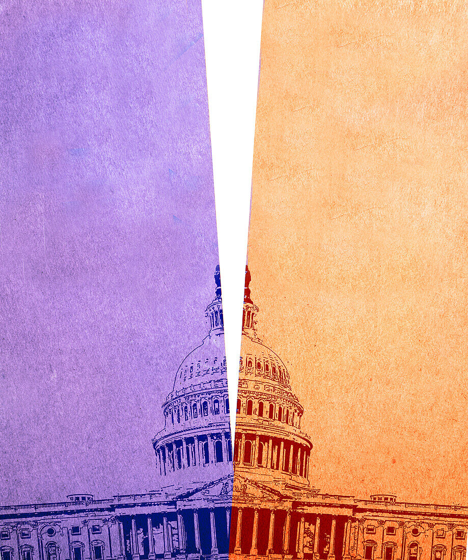 Capitol building divided into two, illustration