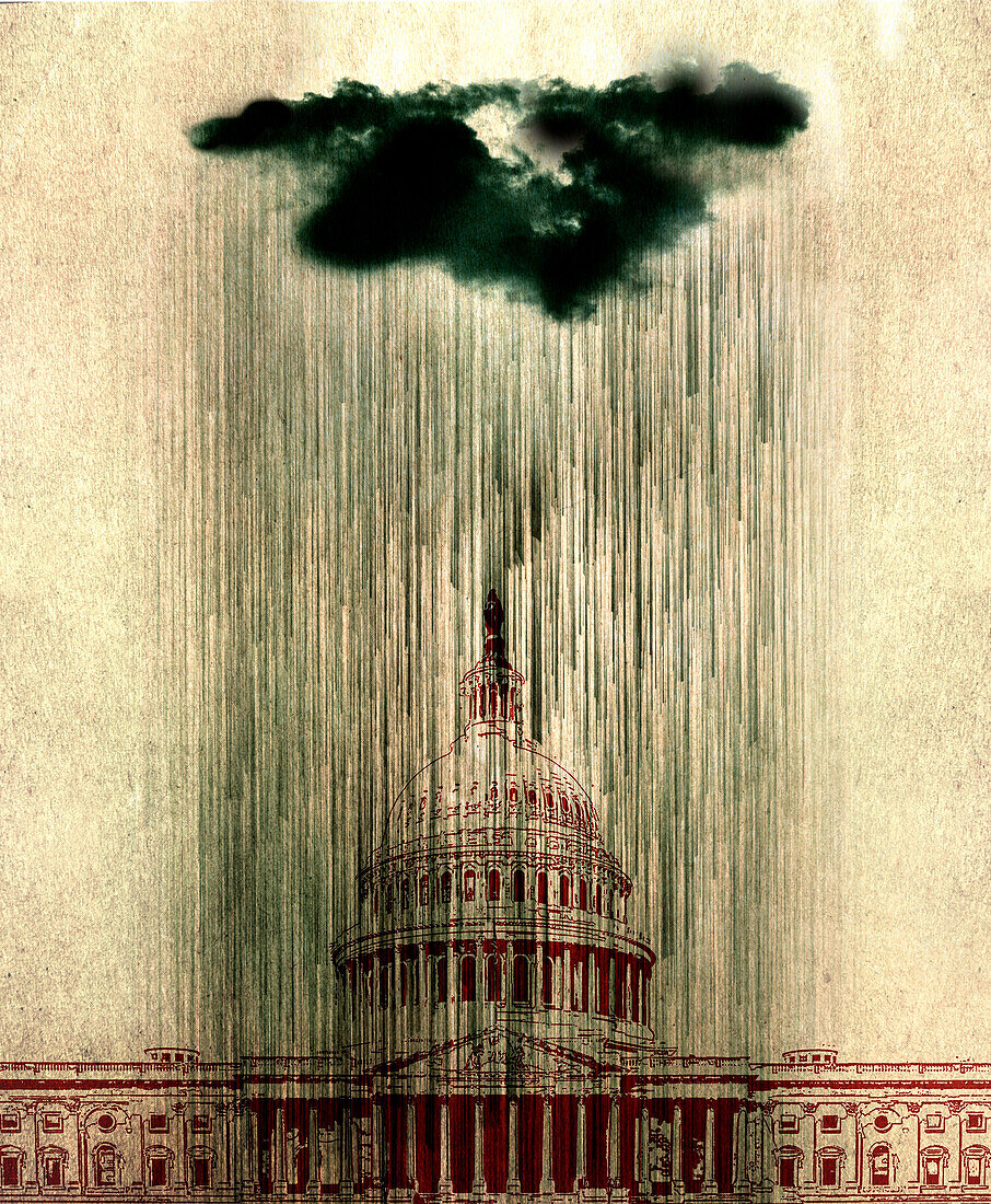 Rain over the Capitol building, illustration