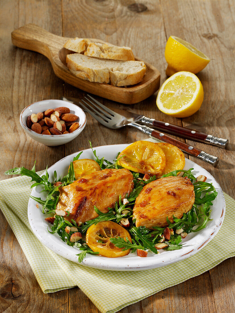 Lemon chicken with smoked almonds