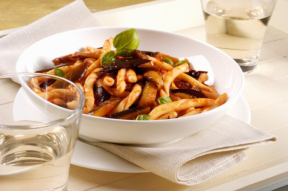 Homemade pasta with eggplant